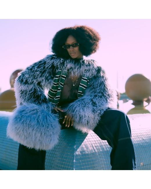 Shaded the Label Blue Lamorna & Mongolian Shearling Multiway Micro Jacket