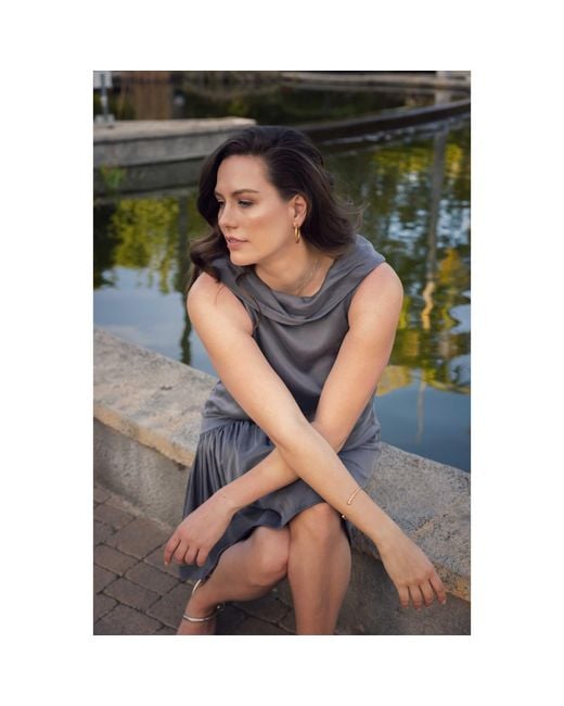 Femponiq Gray Roll Collar Dress With Cutaway Neck