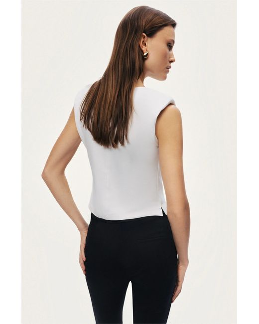 Nocturne White Sleeveless Buckle-Detail Blouse