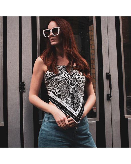Jessie Zhao New York Black Double Sided Silk Scarf Of Garden