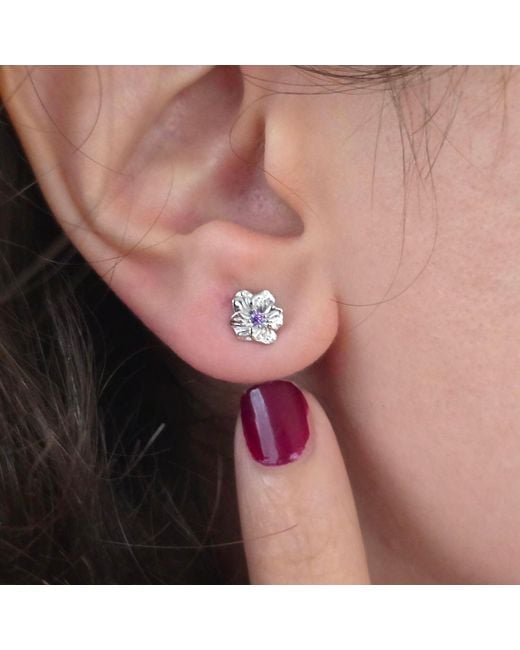 Harfi Metallic Amethyst February Birthstone Birthflower Sterling Stud Earrings