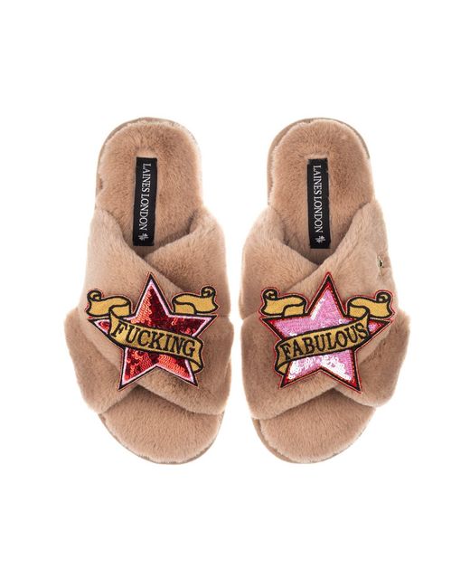 Laines London Brown Neutrals Classic Laines Slippers With & Fucking Fabulous Brooches