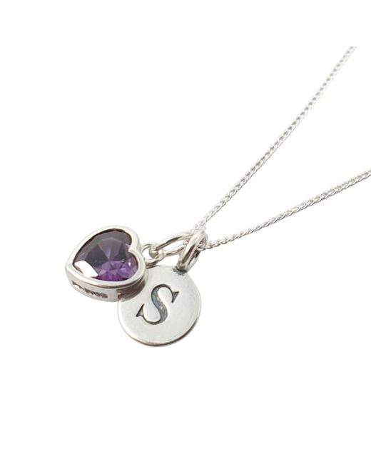 Harfi Metallic Mini Initial And Heart Amethyst February Birthstone Charm Sterling Necklace