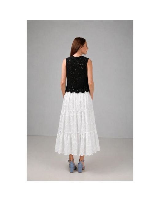 IZABELA MANDOIU White Embroidered Tiered Maxi Skirt