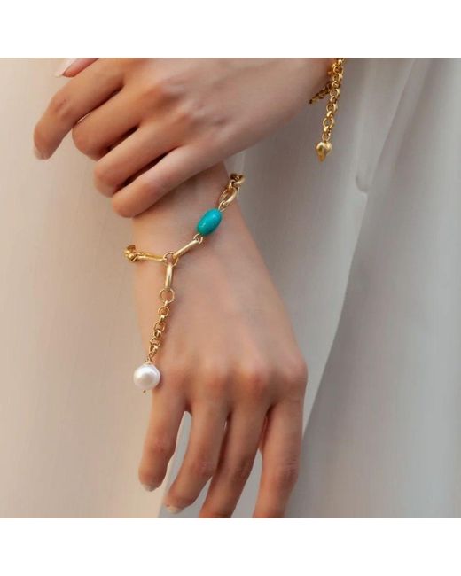 LINYA JEWELLERY Metallic Belz Pearl Chain Bracelet
