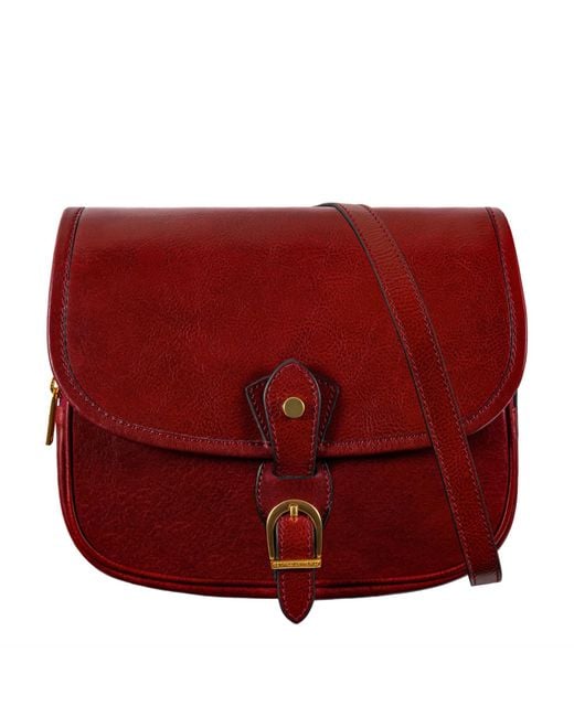 Time Resistance Red Leather Saddle Bag
