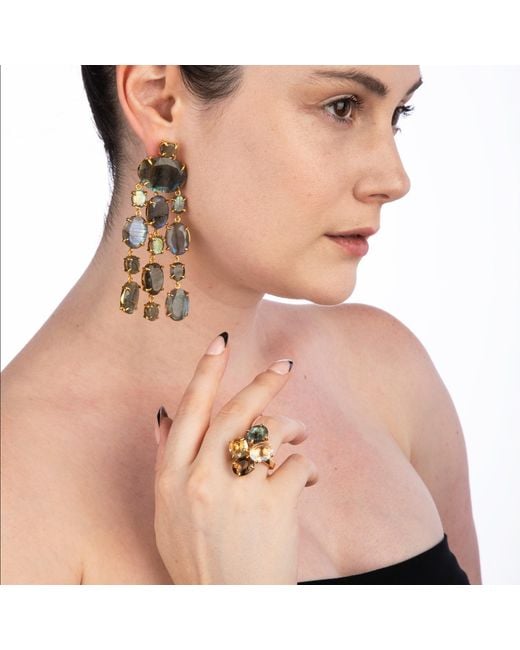 Bounkit Green Marysol Earrings Labradorite Clip On