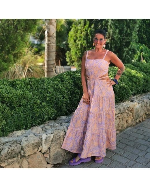 Lalipop Design Blue Cut-Out Tiered Cotton Maxi Dress