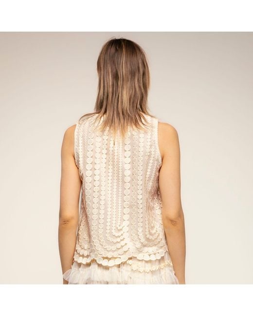 Tantra Spain Sl Natural Neutrals Lace Top With Circle Detailing And A Round Neckline