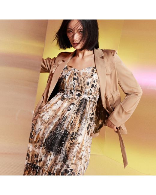 Smart and Joy Multicolor Neutrals Bustier Chiffon Maxi Dress With Abstract Floral Print