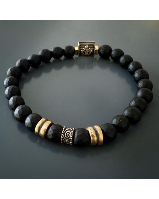 Ebru Jewelry Black Onyx Fleur De Lis Beaded Bracelet for men