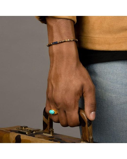 Nialaya Blue Wristband With Lapis, Jasper, And Coconut Heishi Beads for men