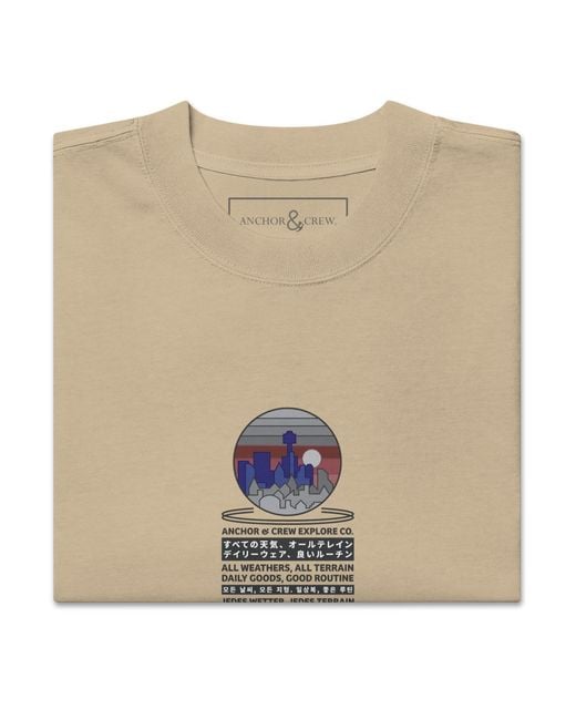 Anchor and Crew Natural Faded Khaki City Drive Explore Co. Oversized Cotton T-Shirt for men
