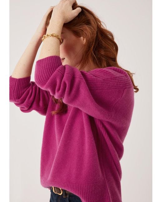 Loop Cashmere Pink Cashmere Longline Crew Neck Sweater