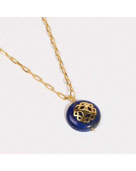 Lila Rasa Metallic Lapis Lazuli Necklace With Filigree
