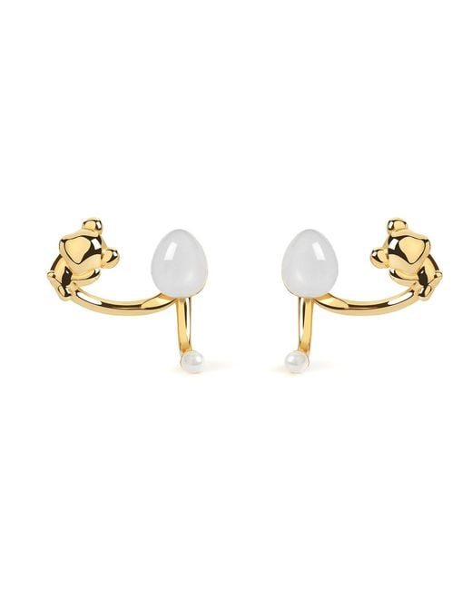 Freqnc Atelier Metallic Cuddly Bear Earrings Moonstone Ear Jackets