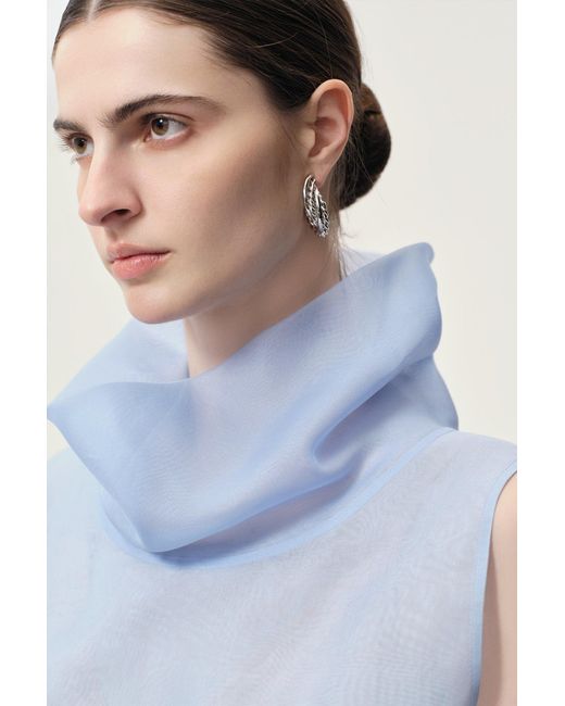 FRONT ROW SHOP Blue Silk Organza Turtleneck Top