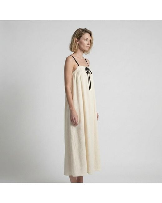Modenaire Natural Neutrals Gathered Maxi Dress Draped Bodice
