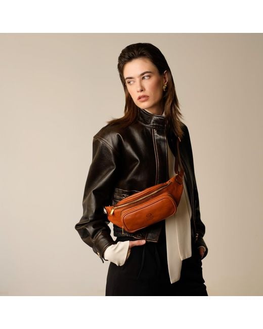 Time Resistance Brown Leather Sling Bag Belly Bag
