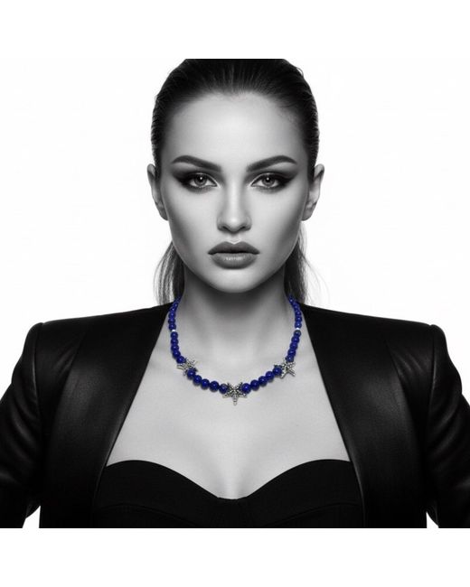Tg-Jewellery by Tamara Gervasio Blue Handmade Lapis Lazuli Beads Necklace With Sterling Starfish