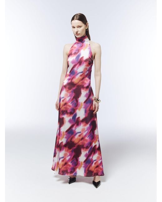 Sour Figs Pink Abstract Watercolour Halterneck Maxi Dress
