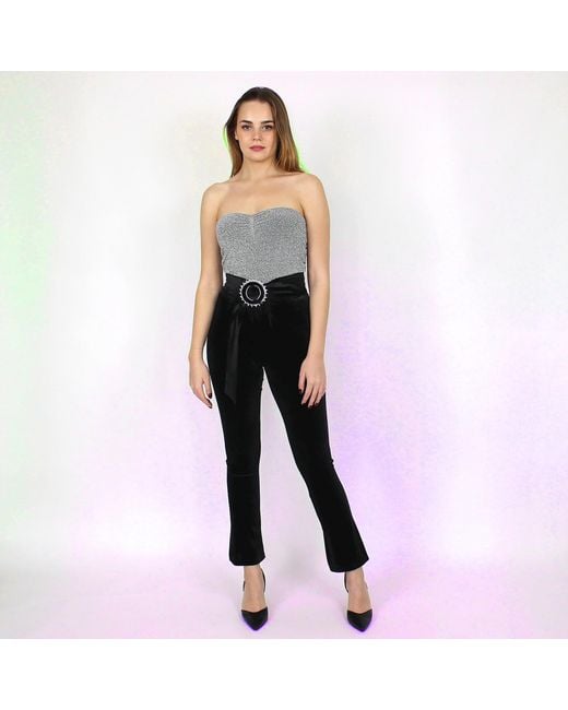 Lalipop Design Gray Strapless Fitted Silvery Knitted Top