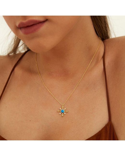 Spero London Metallic Opal Ship Wheel High Quality Sterling Pendant Necklace