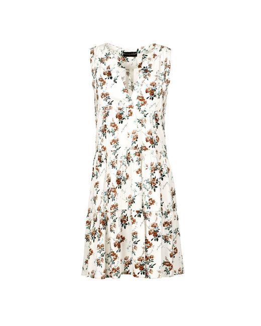 Conquista Natural Neutrals Sleeveless Ecru Floral A Line Dress