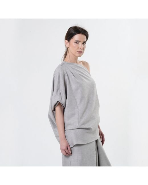 Metamorph Gray Asymmetric Open Shoulder Top