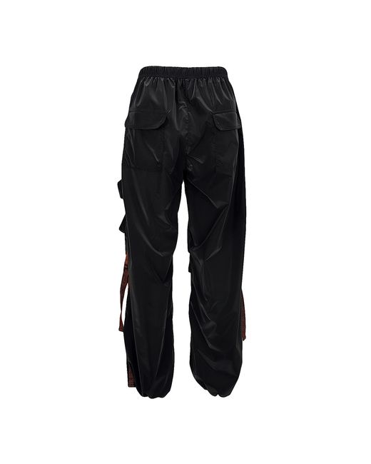 Lalipop Design Black Velvety Look Cargo Pants With Straps