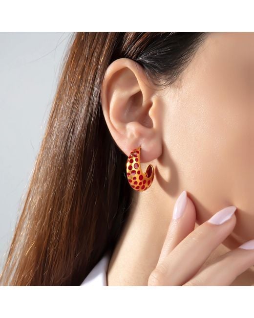 Milou Jewelry Red Perforated Hoop Earrings
