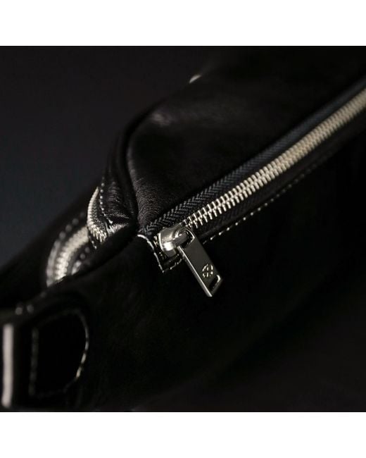 Time Resistance Black Leather Sling Bag Belly Bag