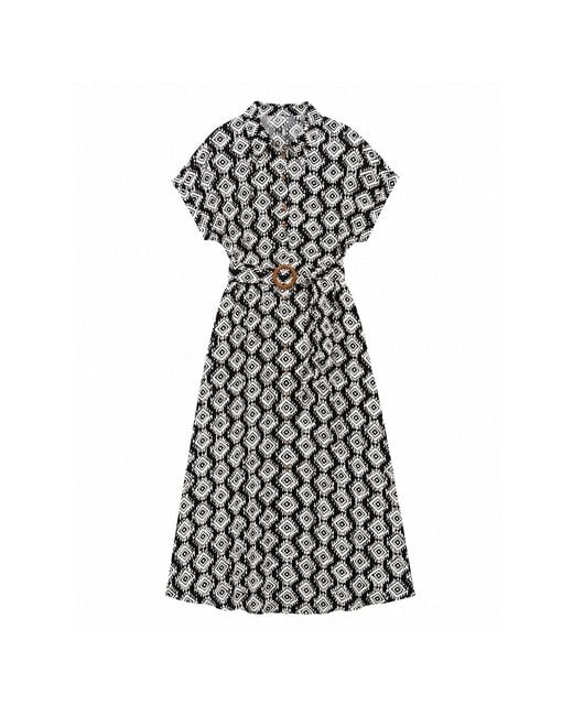 Yumi' Black Viscose Midi Shirt Dress With Matching Belt