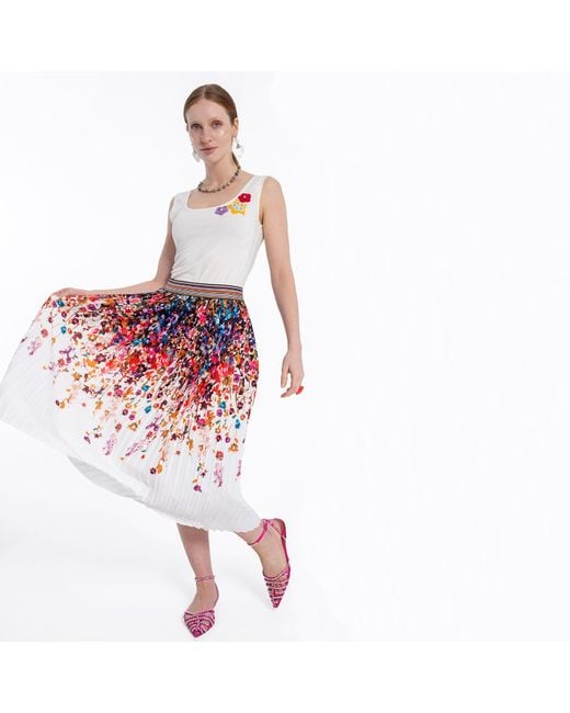 Lalipop Design White Floral Print Pleated Midi Skirt – Recycled Fabric
