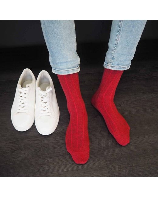 Peper Harow - Made in England Red Indulgent Cashmere Socks for men