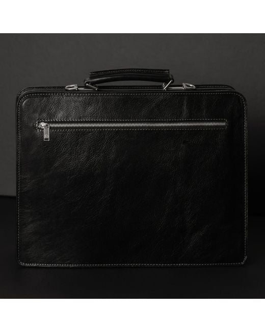 Time Resistance Black Leather Large Satchel Bag Briefcase for men