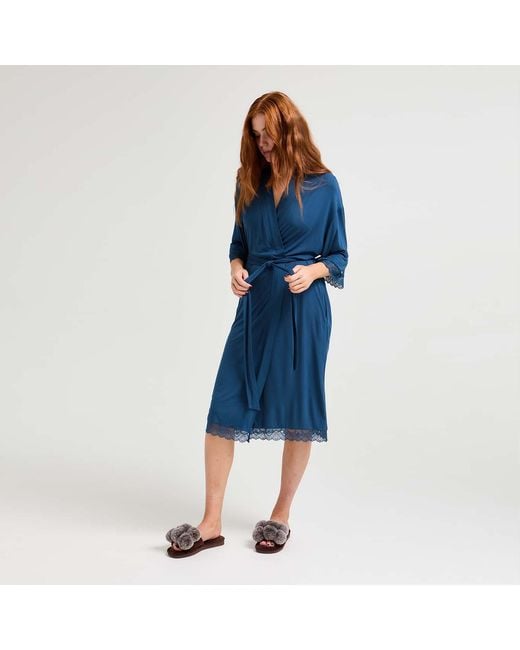 Pretty You London Blue Bamboo Lace Kimono Robe