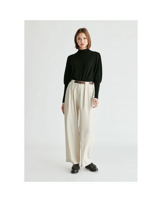Paisie Natural Neutrals Belted Wide Leg Trousers With Box Pleats