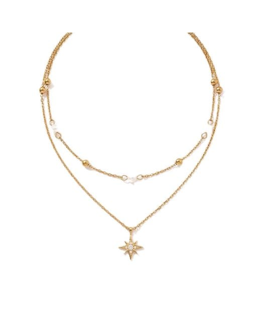 Elk & Bloom White 14K Double Star Satellite Pendant Necklace