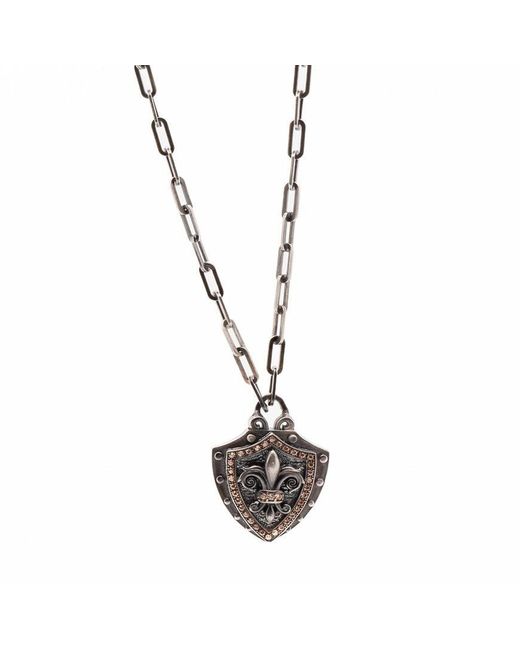 Ebru Jewelry Metallic Fleur De Lis Shield Necklace for men