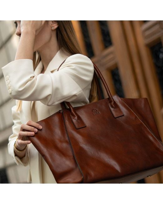 Time Resistance Red Leather Handbag Tote Bag For