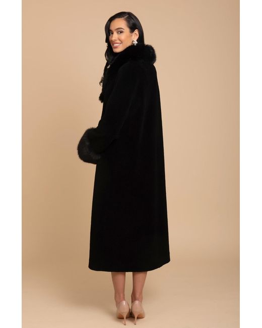 Santinni Black Sunset Boulevard Long Wool Coat With Faux Fur Collar