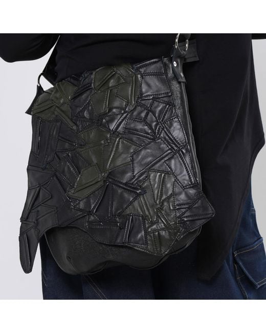 Metamorph Black Leather Patchwork Crossbody Bag for men