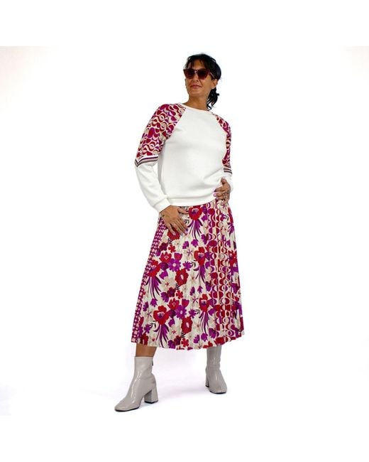Lalipop Design Red Half Circle Pleated Midi Skirt With Floral & Geometric Print