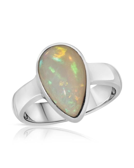 Glamrocks Jewelry Metallic Teardrop Welo Opal Gemstone Ring