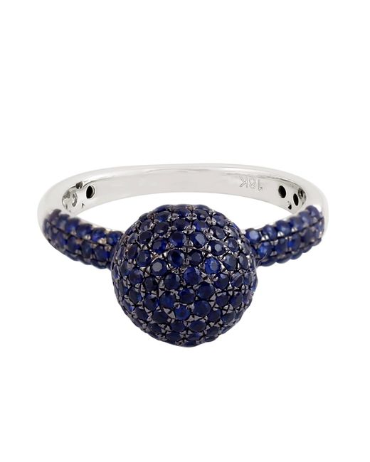 Artisan Pave Blue Sapphire White Gold Ball Ring