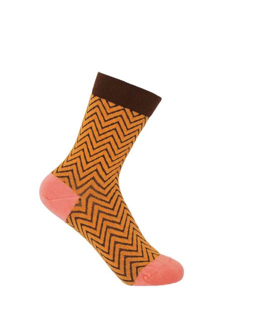Peper Harow - Made in England Blue Mustard Zigzag Socks Two Pack