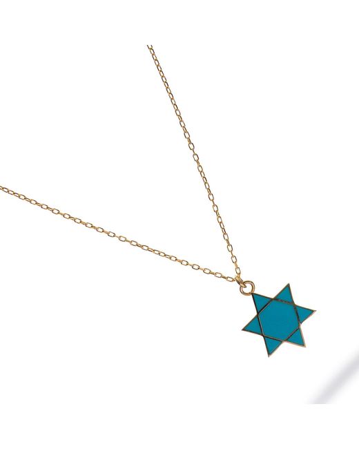 Ebru Jewelry Blue Divine Shield Star Of David Enamel Necklace