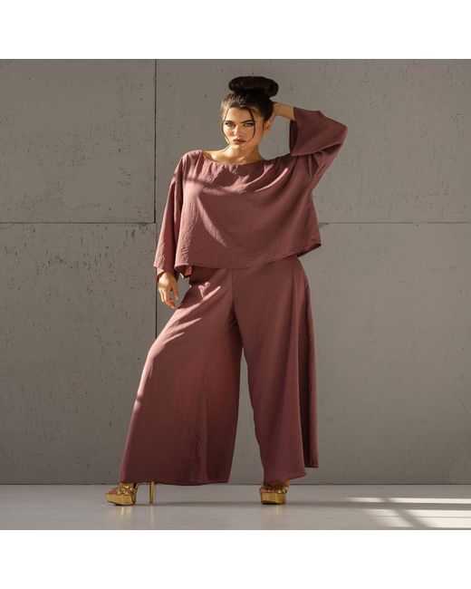 Azzali Purple Long Sleeves Loose Top Paired With Straight Loose Pants-Nostalgia Rose