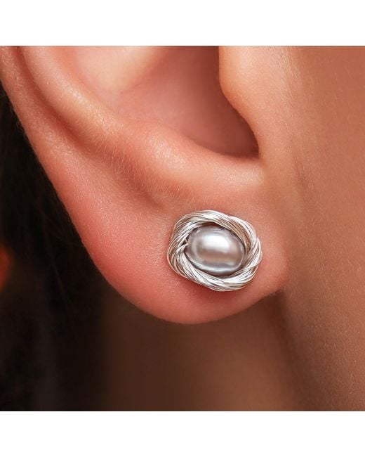 Pearl Code Metallic Formal Pearl Stud Earrings